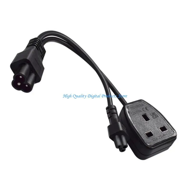 U2JE IEC320 To C5 Power Splitter Cable With UK Socket 30cm Length For Laptop And British Standard Devices Black