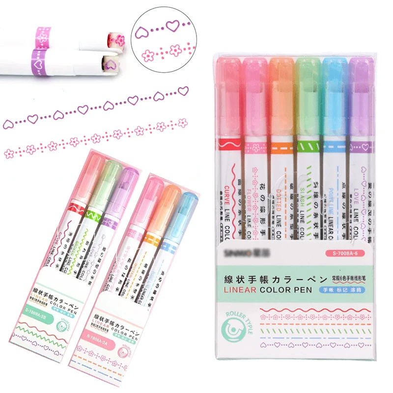 3/6PCS Contour Pen Flower Shape Curve Highlighter Marker Creative Outline Suitable for Notebook Diary Decoration Art Rewards ZYF