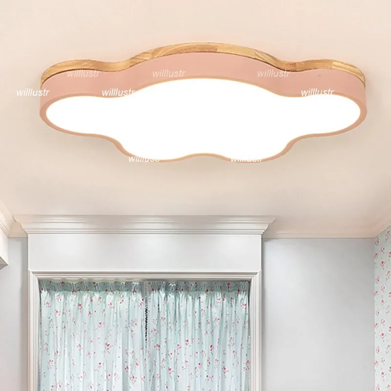 

Macaron Color LED Ceiling Lamp Wooden Iron Light Hotel Restaurant Kindergarten Nursery Baby Room Colorful Cloud Lighting