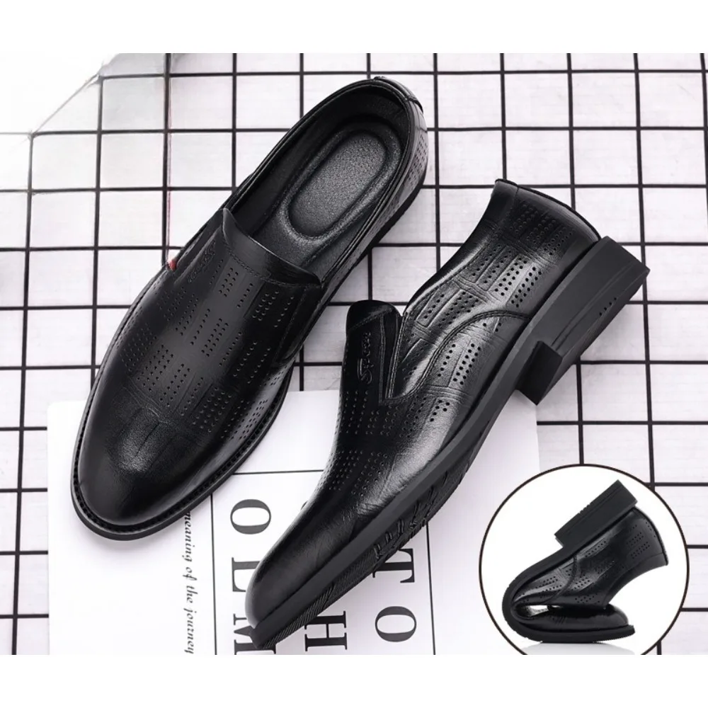 

The First Layer Cowhide Casual Leather Shoes Leather High-end Simple Dress Hollow Inner Height Increase Shoes Extra Large Size