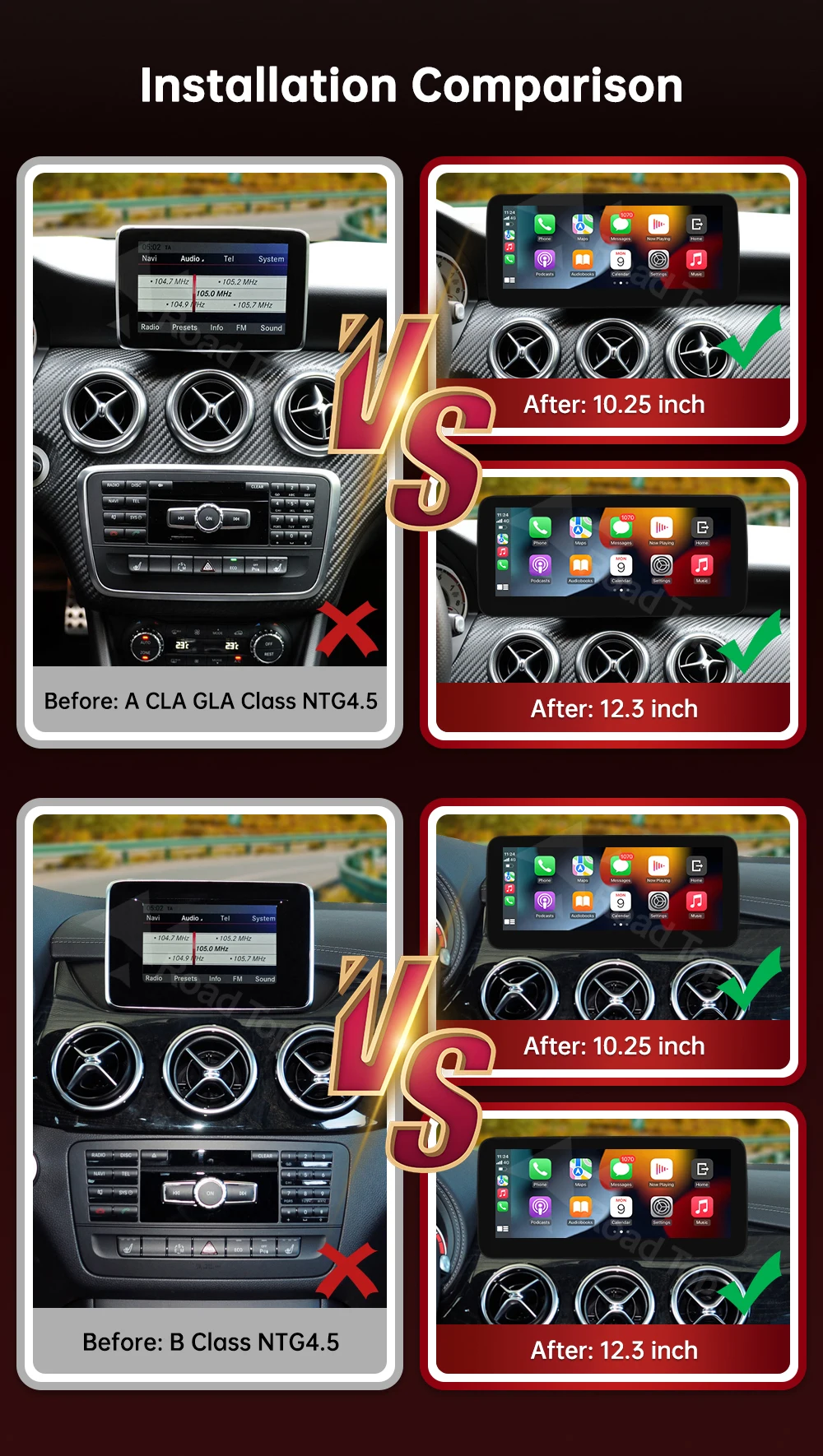 DE 12.3 Ultradünner Linux-Bildschirm für Mercedes-Benz A W176 B W246 CLA GLA Klasse 2013-2015 NTG4.5 Auto-Touchscreen, Unterstützt Kabelloses CarPlay, Android Auto, Mirrorlink, Behält OEM-Funktionen bei – Detail 3