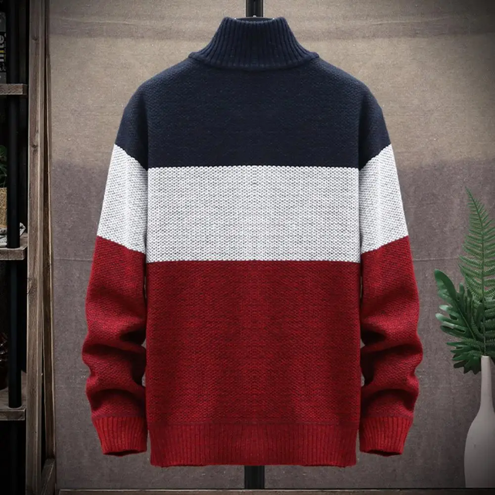Sweater pria cuaca dingin, pria Sweater kerah berdiri dengan lapisan mewah warna cocok desain rajut Zip-up untuk sehari-hari
