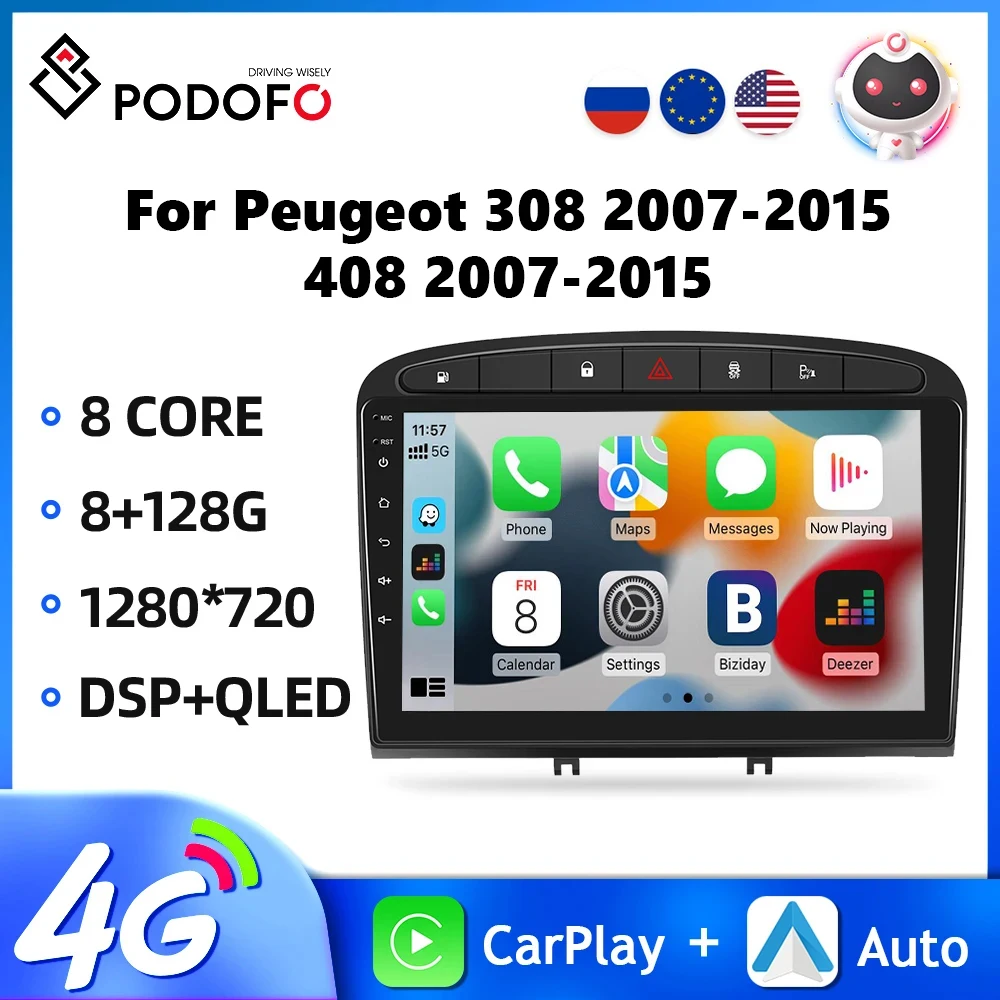 Podofo Car Radio For Peugeot 308 2007-2015/408 2007-2015 Android Multimedia Video Player GPS Navigation WIFI Carplay Autoradio