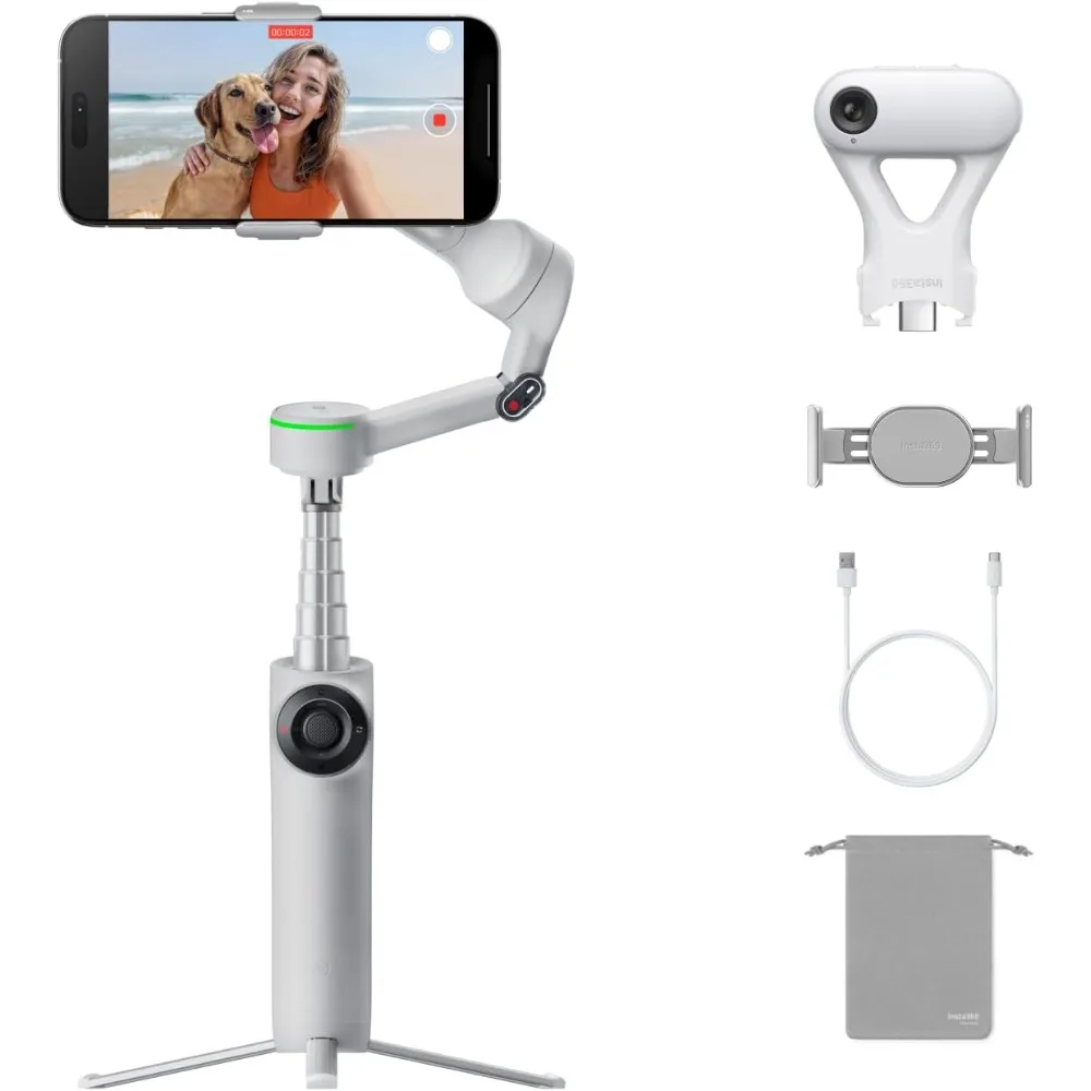 Flow 2 Pro Grey - Foldable AI Phone Gimbal, iPhone Native Tracking in 200+ iOS Apps, Multi-Person Tracking, 360º Pan Tracking,