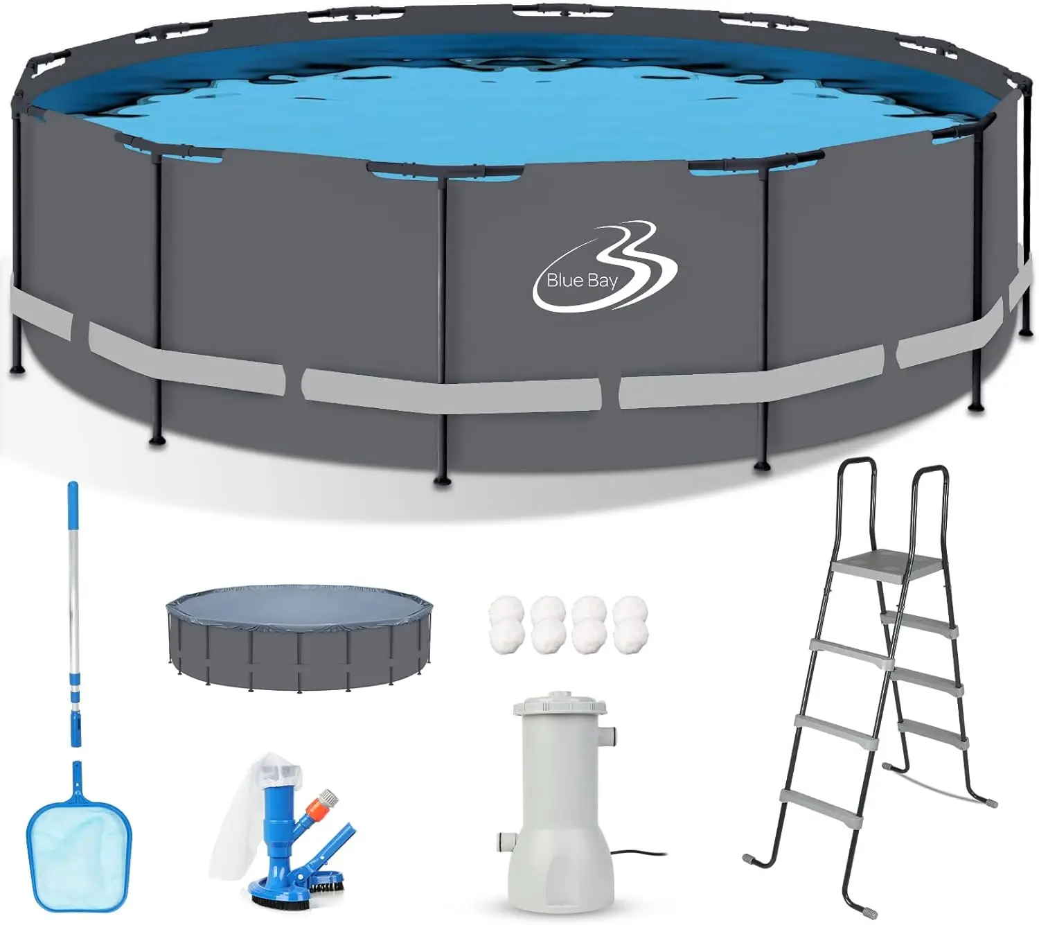 

BlueBay 18ft X 52in Metal Frame Pool Above Ground Swimming Pool Set 1545 GPH Filter Pump Cover Ladder Maintenance Kit Round