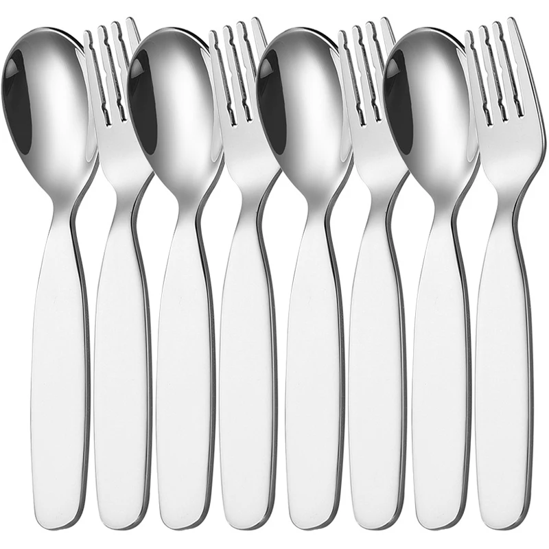 Lots Stainless Steel Children Spoon Fork Tableware Food-grade Baby Feeding Training Auxiliary Tableware Child Safety Food Spoon