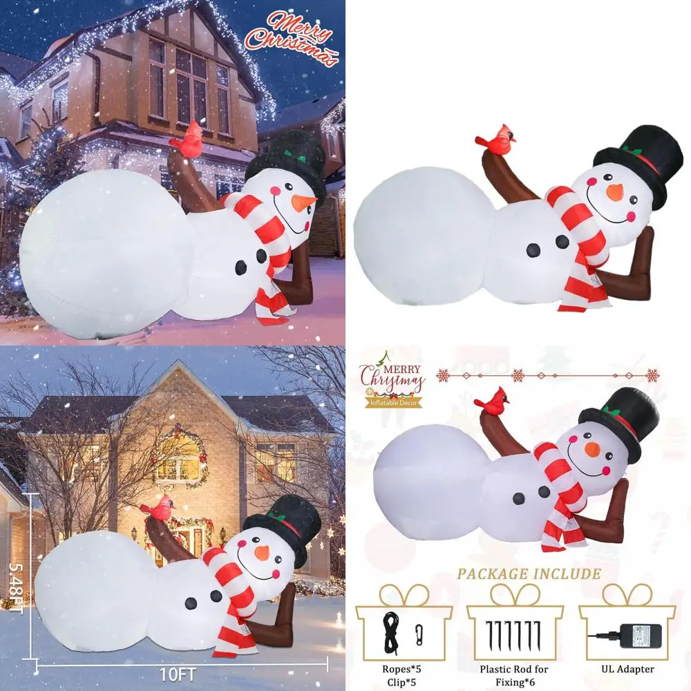 

Giant 10FT Snowman Inflatable Outdoor Christmas Decoration with LED Lights and Cardinal for Holiday Yard