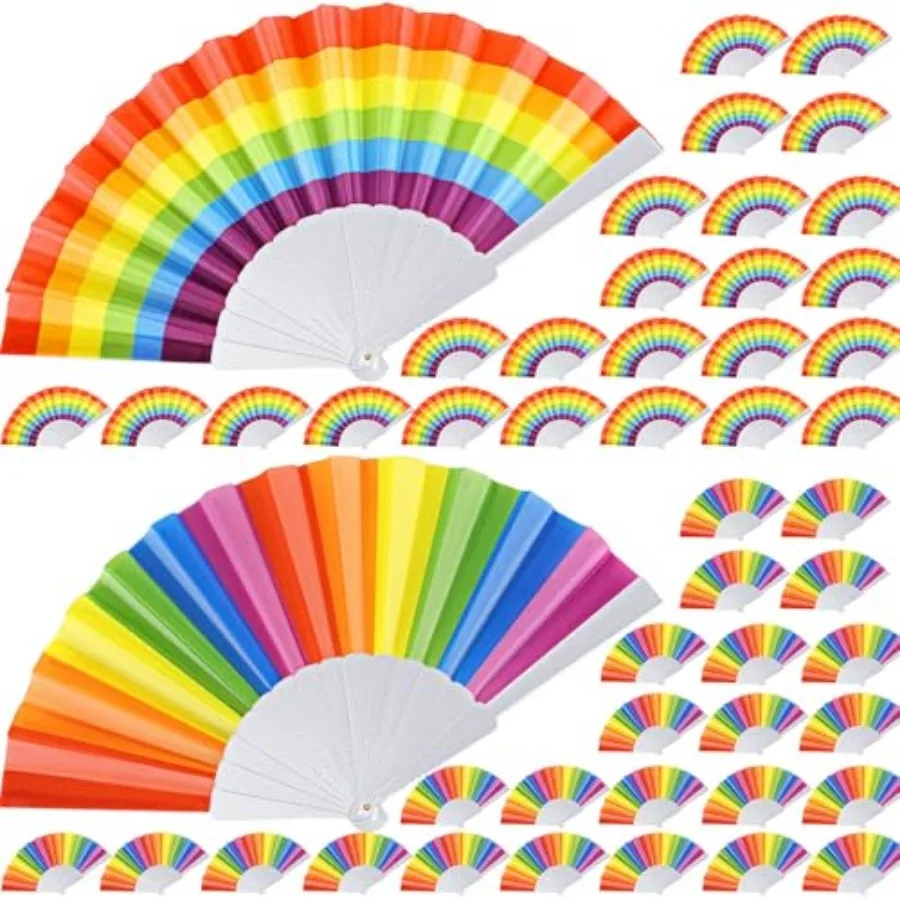 

Pinkunn 50 Pcs Rainbow Pride Hand Fans Bulk Folding Hand Held Fan Plastic Colorful LGBT Fans for Women Music Festival Events Pa