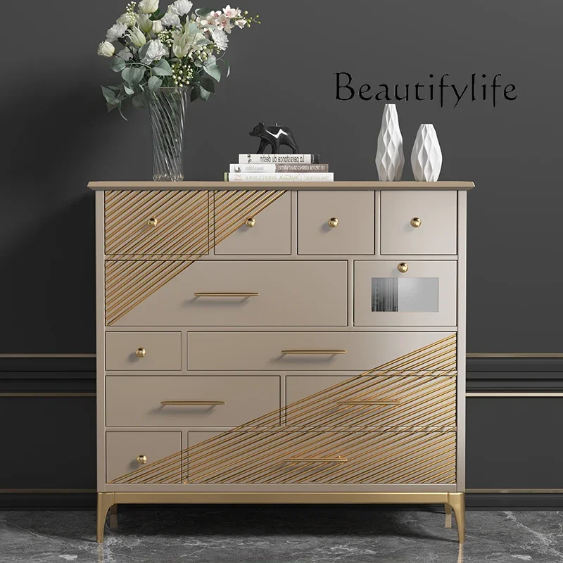 American-Style Solid Wood Chest of Drawers Household Living Room Partition Curio Cabinet