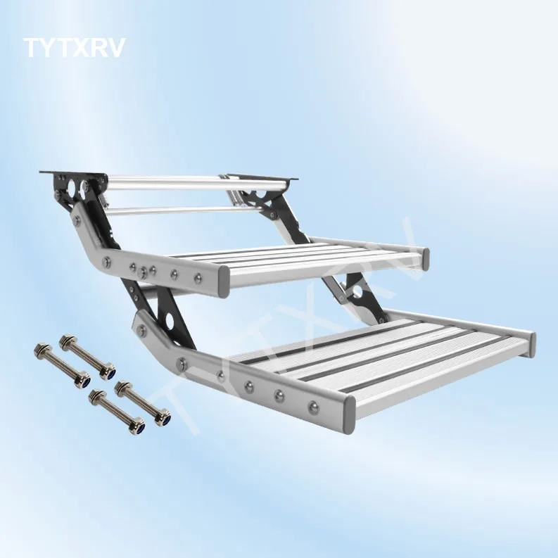 TYTXRV OEM Strength Aluminum Alloy Manual Pull Out Step with LED  Anti-corrosion Anti-slip Trailer Caravan Double Steps