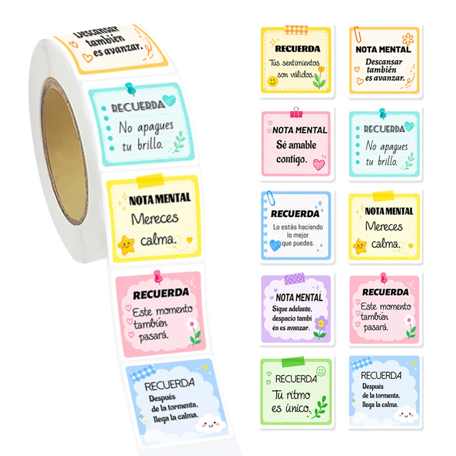 500 Pcs Spanish Inspirational Stickers Roll Motivational Quote Labels Aesthetic Note Style Stickers