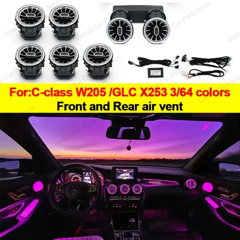 메르세데스 벤츠 C클래스 W205 GLC X253 에어벤트 RGB 앱 블루투스 컨트롤 3/64색 앰비언트 라이트 터빈 노즐 장식