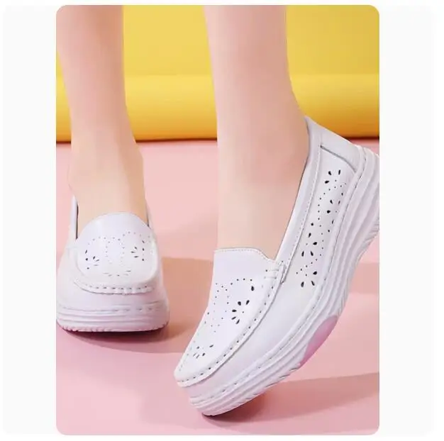 New nurse shoes women's soft sole breathable and not tired feet non-slip thick sole increase leather white medical special small