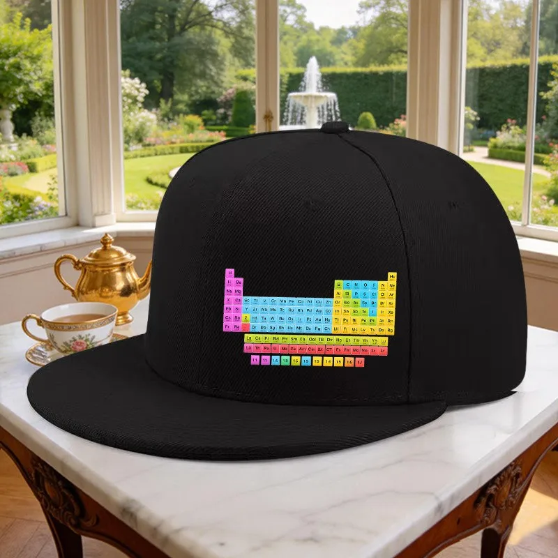 Periodic Table Print Snapback Cap Unisex Adjustable Outdoor Sports Hat for Science Enthusiasts
