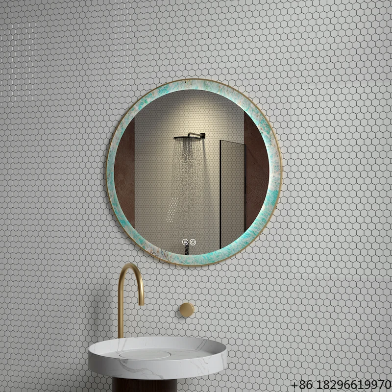 

Marble Background Round LED Smart Bathroom Wall Vanity