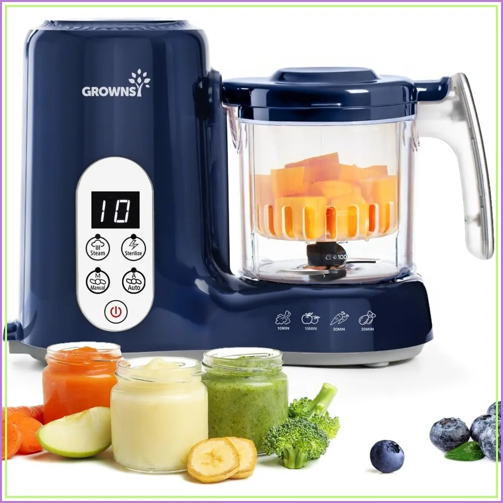 Baby Food Maker with Steam Basket, One Step Steamer and Blender, Auto Cooking Grinding, Sterilizing for Healthy Homemade Baby Food, Dark Blue