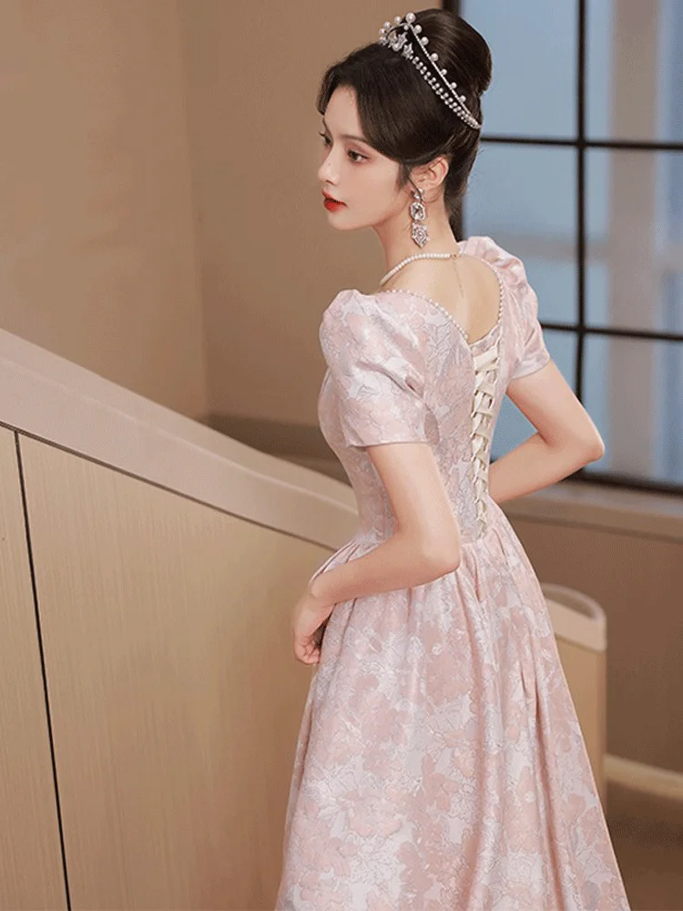 

Элегантное кружевное длинное платье для женщин на 8-й день рождения, вечернее платье для торжеств, с завышенной талией, коротким рукавом, в стиле принцессы