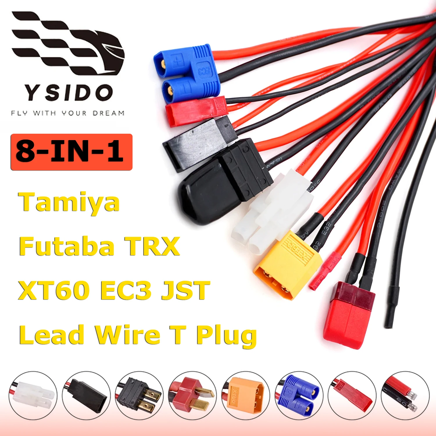 

8 in 1 RC Multi Charger Adapter Lead Cable XT60 4.0mm Banana Plug to EC3 XT60 TRX JST Futaba T Plug for Imax B6 B6AC Battery