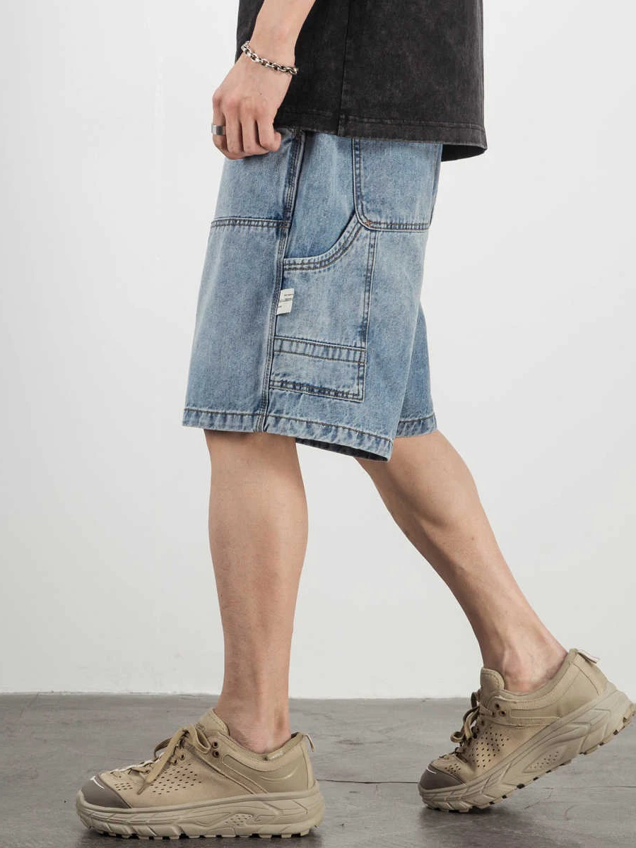 

Casual Men's Denim Shorts Summer Loose Trendy Wide Leg Drawstring Five-Quarter Pants American Cool Straight Tube Mid-Pants