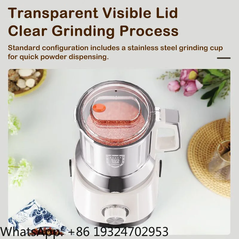 Dry and Wet Dual Uses Grinding Machine 1200ML Large Capacity SUS304 Stainless Steel Grain Grinding Machine Washable 800W Grinder