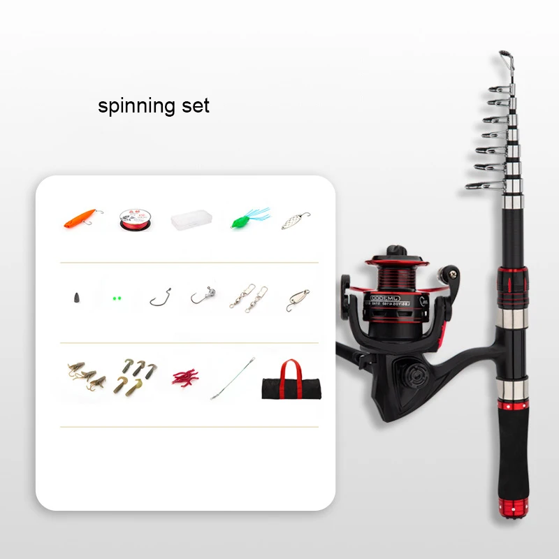 Carbon Fiber Fishing Rod 2.1m Spinning Reel Combo Set Light Hard Portable 36cm Fishing Pole Kit Freshwater Saltwater