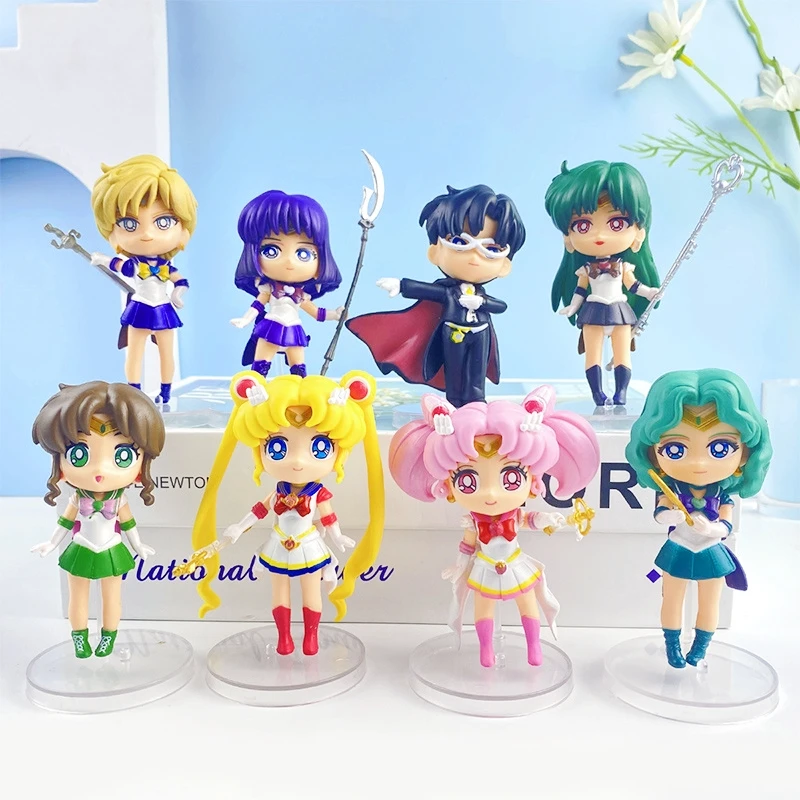 8pcs/set Sailor Moon Anime Figure Tsukino Usagi/Chibiusa/Kino Makoto Action Figure Sailor Mars Jupiter Mercury Venus Figurine