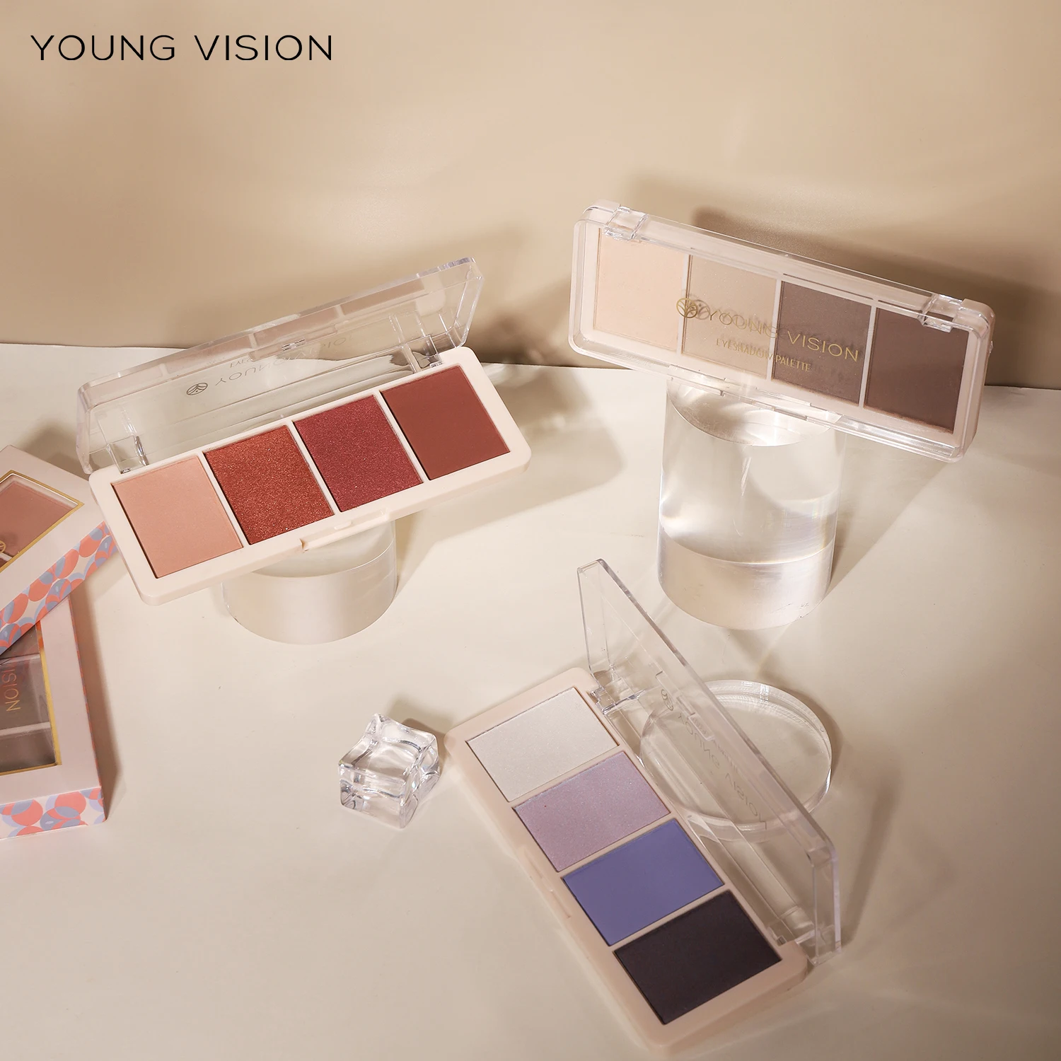 YOUNG VISION 4 Color Eyeshadow Palette Earth Tone Fine Shimmer Eyeshadow Repairing High-gloss Facial Makeup Palette