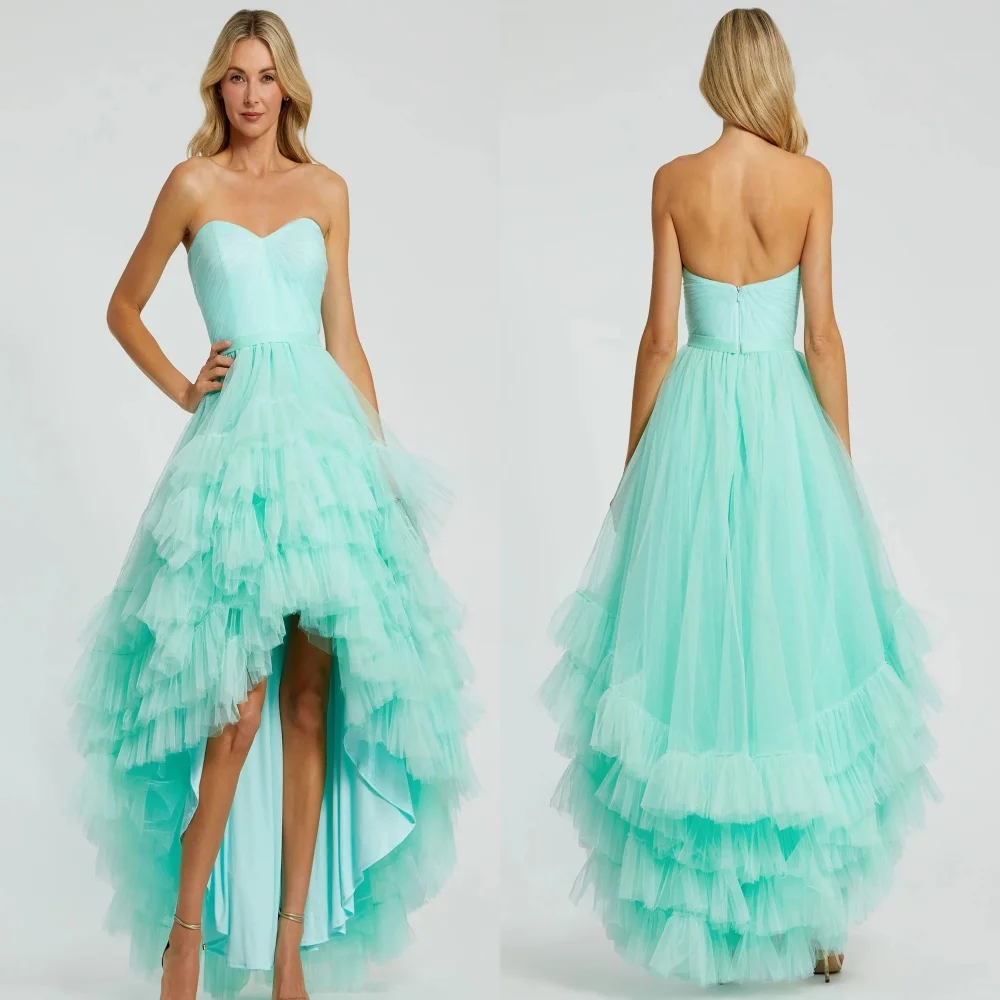 تخصيص جودة عالية الكلاسيكية تول المتدرج Ruched مرحبا لو فساتين حمالة فساتين طويلة فساتين السهرة الأحجام المتاحة الرسمية #1