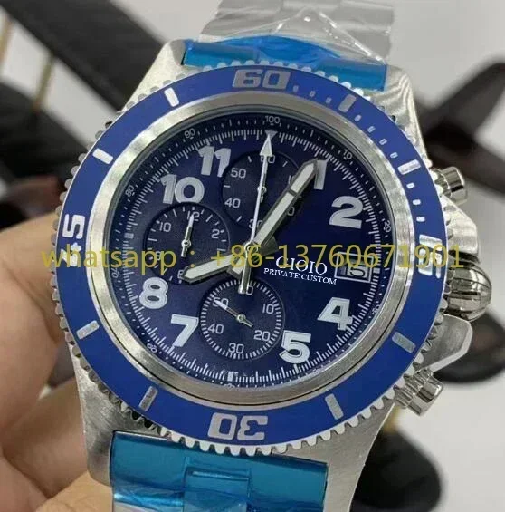 Luxury New SuperOcean Blue Mens Watch Quartz Chronograph Watches Fashion Sport Rubber Strap Sapphire Glass