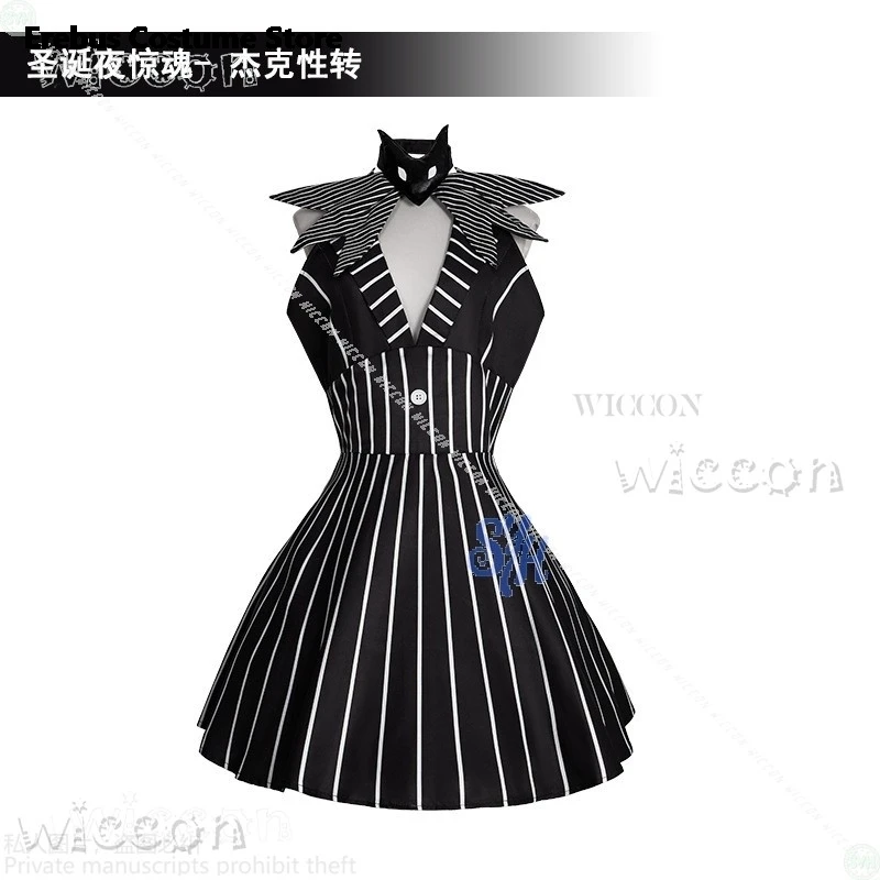 Disfraz Halloween Skully Genderswapped تأثيري أنيمي أنشطة حفلة أسود أبيض مخطط بلا أكمام عارية الذراعين زي Mujer niña #2