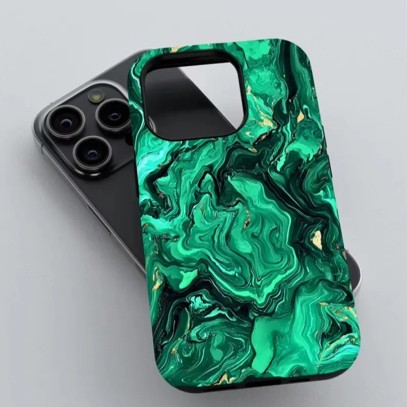 Personalized Emerald Green Marble Phone Case For IPHONE 16 15PRO MAX 14 13 12 11 Acrylic TPU Two in one magnetic Phone Cases