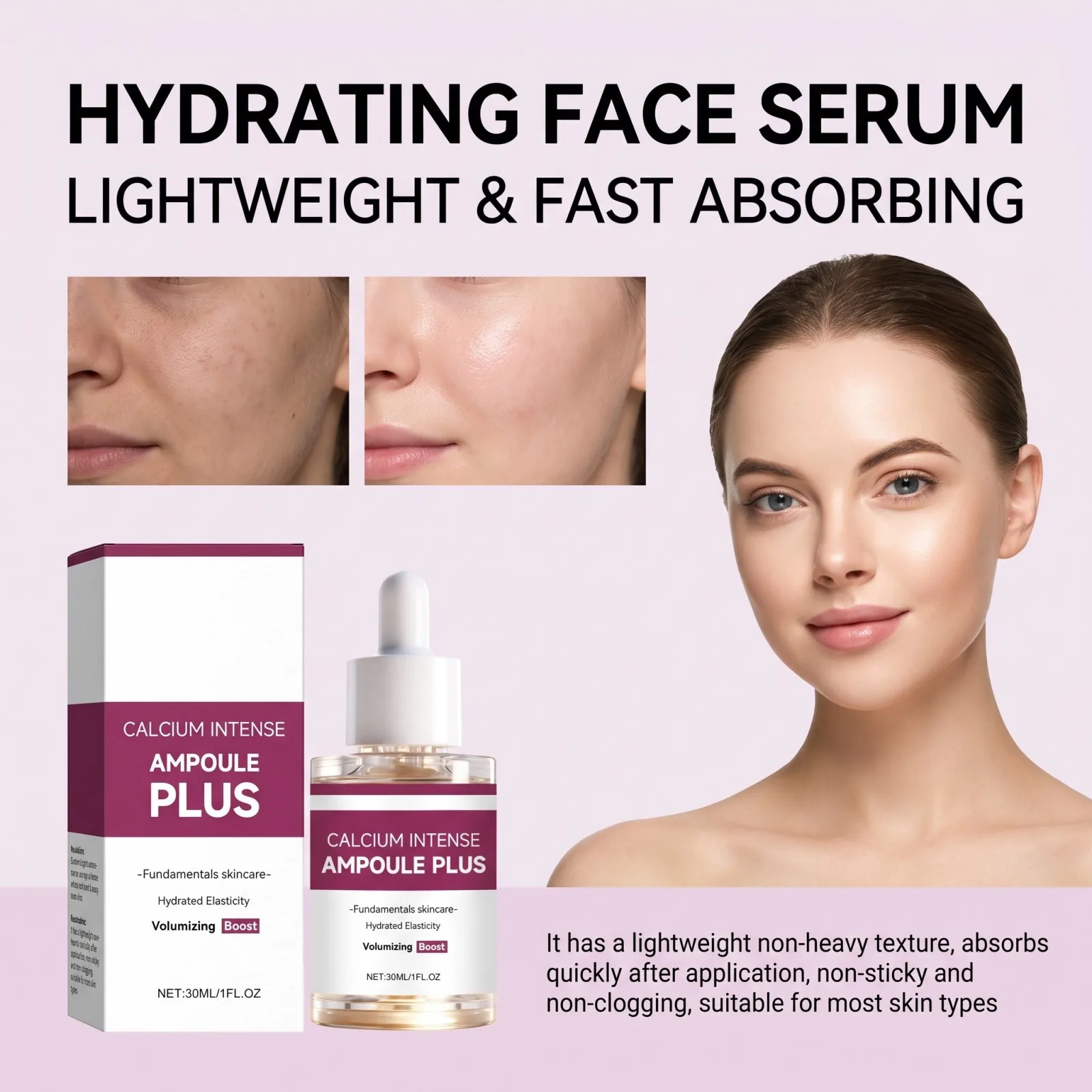 Calcium Ampoule Plus Hydrating Face Serum+Volume Multi Balm Stick Firming Elasticity Brightening Non Greasy Fast Absorbing 30ml