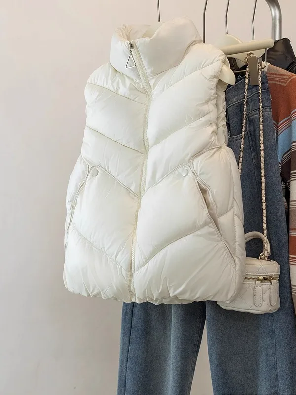 

Autumn Winter 2026 New Sle Stand Collar Warm Cotton Vest Outerwear plus Size Women's Faion Slimming Svel Top