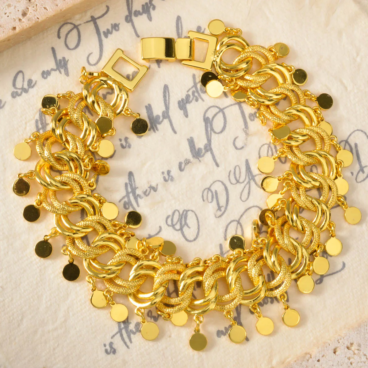 Women Tassel Disc Charm Bracelet Copper Woven Chain Bangle Boho Stackable Jewelry Gift for Women Vacation Party Daily Wear