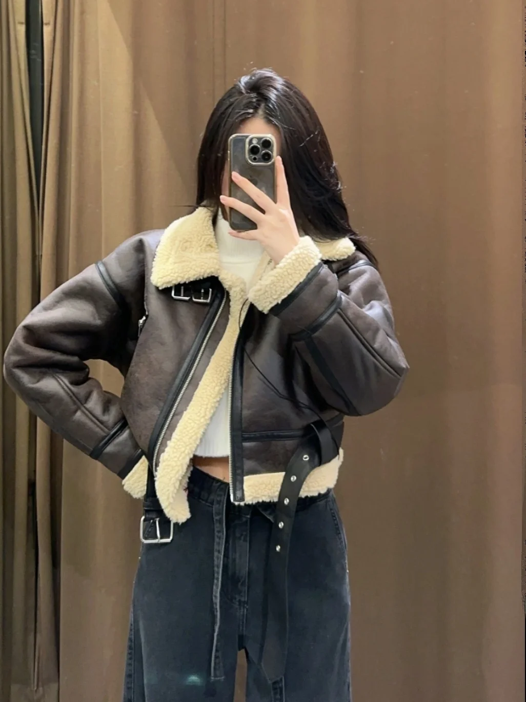 เสื้อโค้ทผู้หญิง WMXZ รุ่นใหม่ประจำฤดูใบไม้ร่วงและฤดูหนาว บุขนเทียม สไตล์ไบค์เกอร์ แบบสองด้าน ให้ความอบอุ่น เหมาะสำหรับใส่เดินทาง