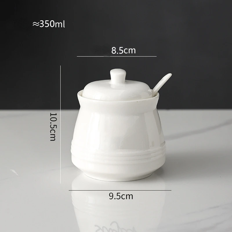 Ceramic Spice Container with Spoon,Porcelain Sugar Salt Cellars Jar with Lid,Round Condiment Organzier for Kitchen Accessories image 5