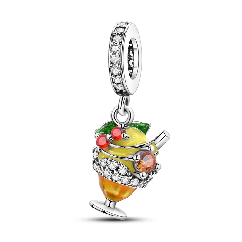 

New 925 Sterling Silver Fruit Ice Cream Cup Charms Pendant For Women Fit Original Bracelet DIY Jewelry Gifts