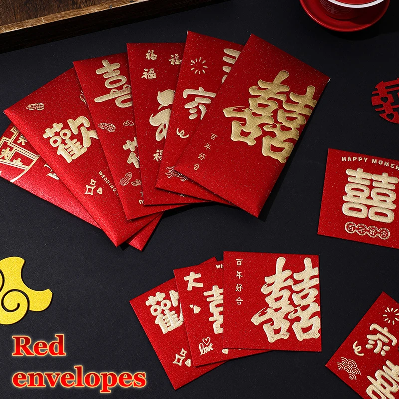 

6PCS Wedding Red Envelope New Year's Best Wish Lucky Money Pocket Traditional Chinese Red Envelopes Hongbao