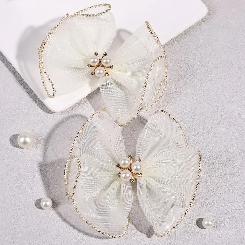 

2Pcs/Set Sweet Girls Chiffon Hair Bow Clips Handmade Pearl Korea Barrettes Fashion Kids New Headwear Hair Accessories