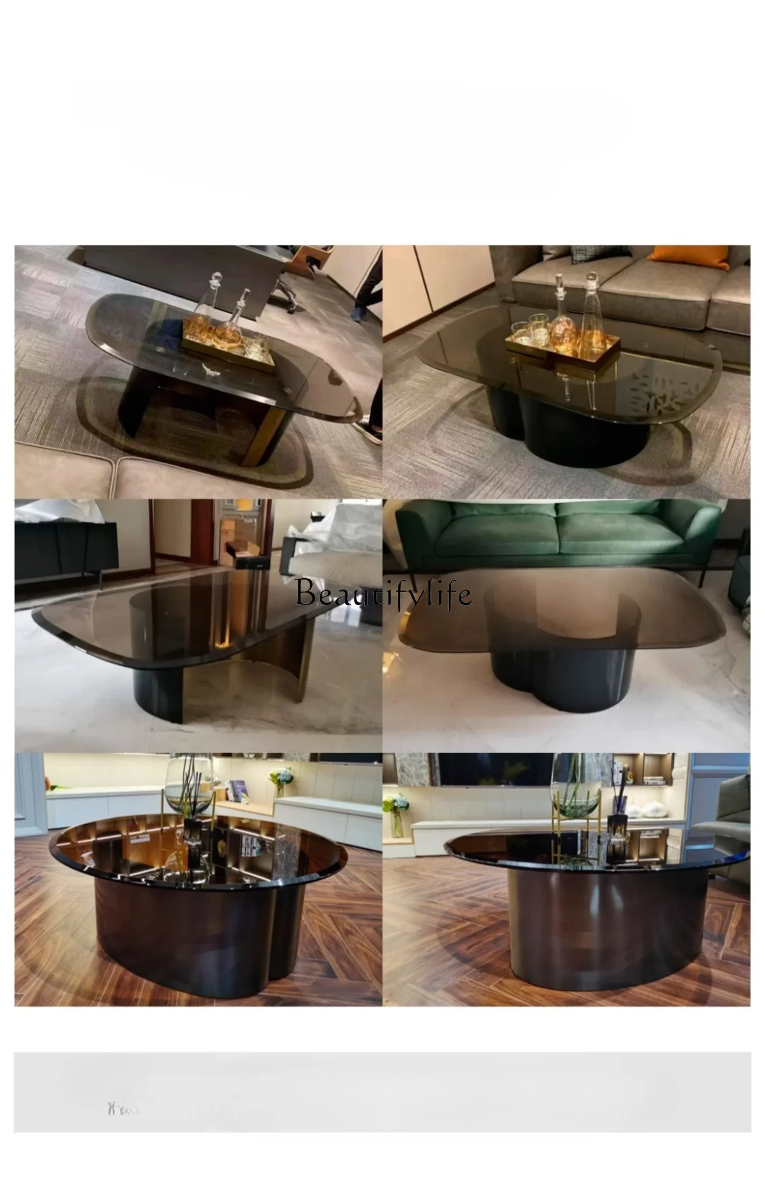yj5High-End Villa Light Luxury round Glass Tea Table