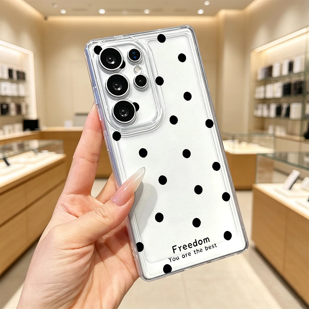 Black Dots Freedom Phone Case For Samsung Galaxy S26 S25 S24 Ultra S24 S23 S22 FE A15 A14 A25 A17 A27 A35 A54 A55 A57