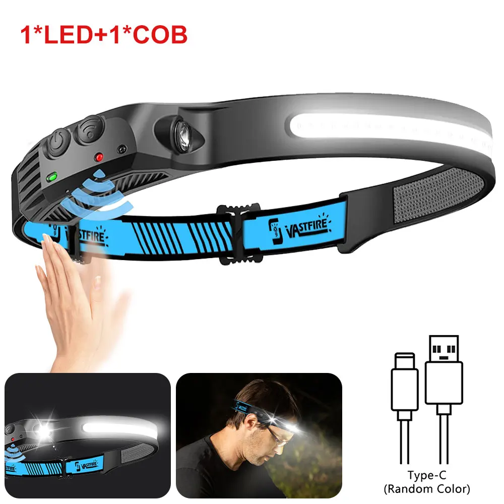 Inductiekoplamp COB + LED-kopzaklamp Ingebouwde batterij USB Oplaadbaar Buiten Waterdicht Kamperen Vissen Werklantaarn ﻿