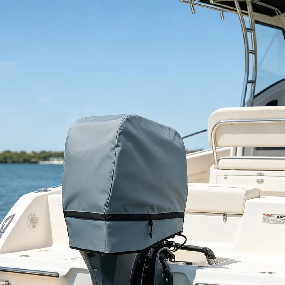 Grey 420D Waterproof Outboard Motor Cover Dust Protector For Boat Engine Hood Cowling Outdoor Storage Accessories