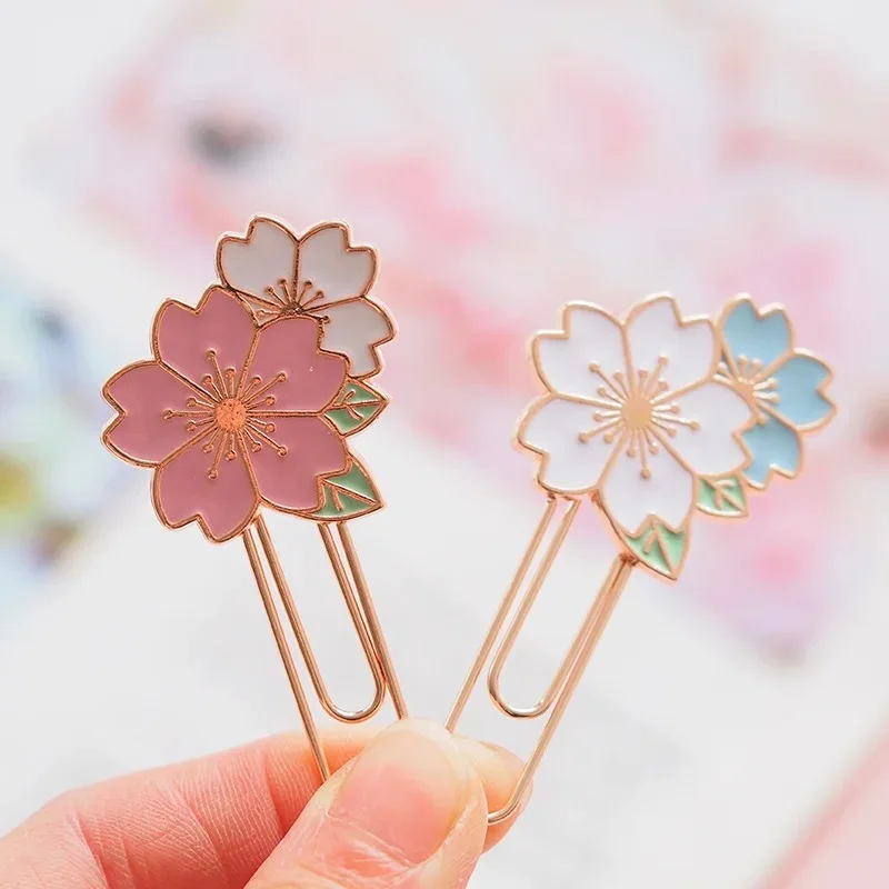 1Pc Cherry Blossom Paper Clip Creative Cute Metal Bookmark Clip Exquisite Beautiful Paper Clip Notebook Decoration Stationery