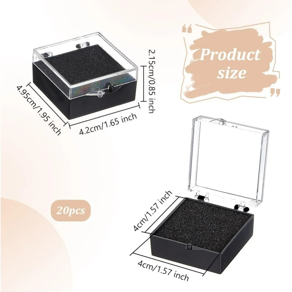 20 قطعة صندوق هدايا من البلاستيك الشفاف للدبوس 2x1.7x0.9 بوصة صناديق عرض سوداء لشارة شفافة التلبيب دبوس عرض العرض