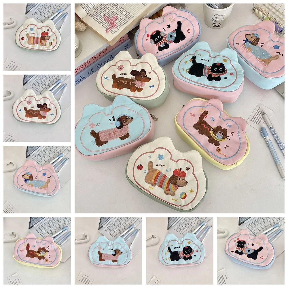 子犬型ミニコスメティックバッグ多機能キャンディーカラー文房具ホルダーバッグポーチ、メイクアップキット、ソフトな小物入れ、アウトドア用