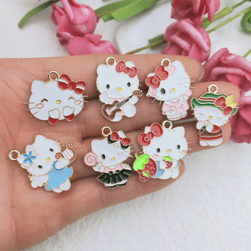 

10PCS Cartoon Cute Lollipop Cat Jewelry Stem DIY Jewelry Making Charm Pendant Earrings Bracelet Necklace Metal Enamel Charm