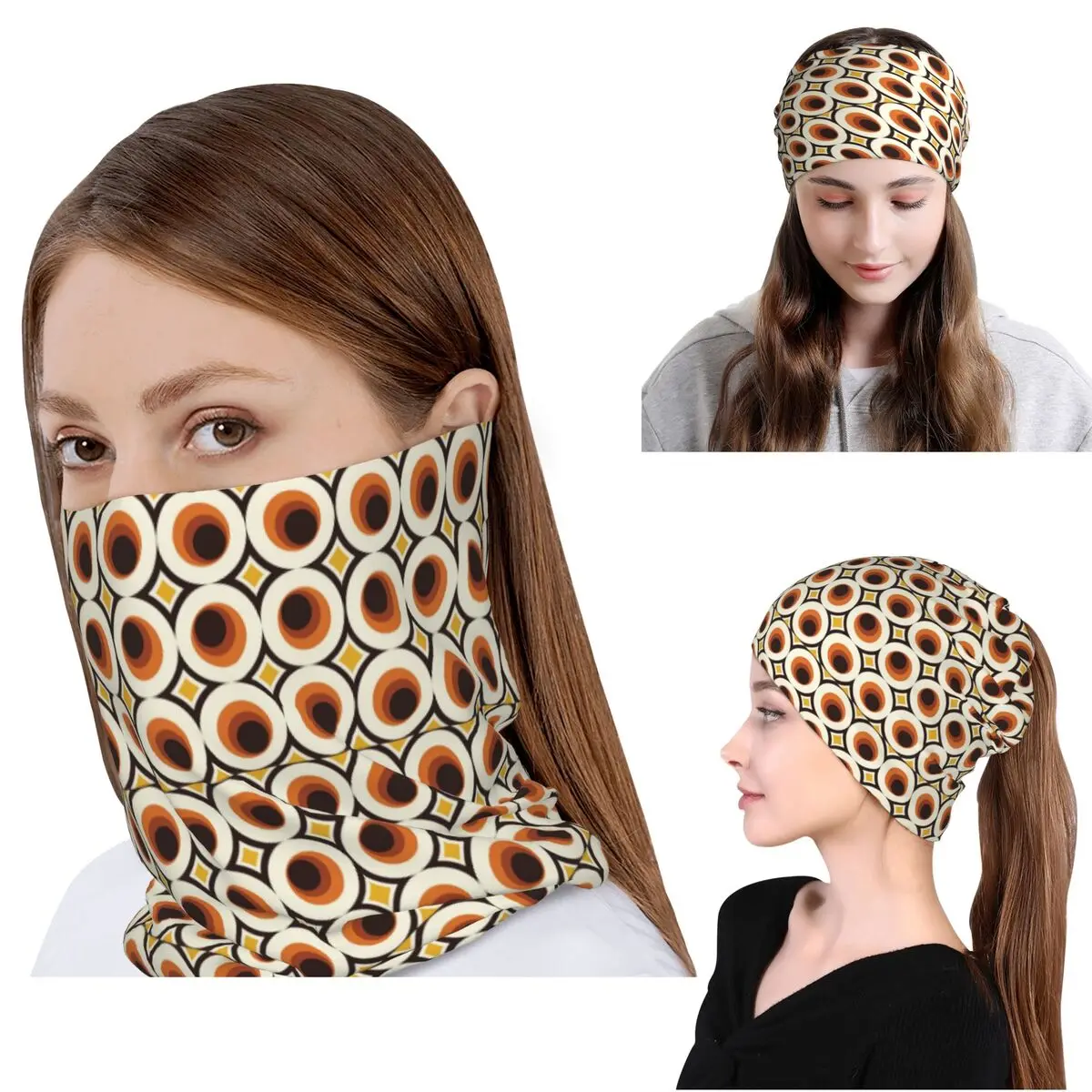 

1970s Orange Mid-Century Modern Circle 1 Bandana Neck Gaiter Face Scarf Multi-use Cycling Scarf Beanies Hat Adult Breathable