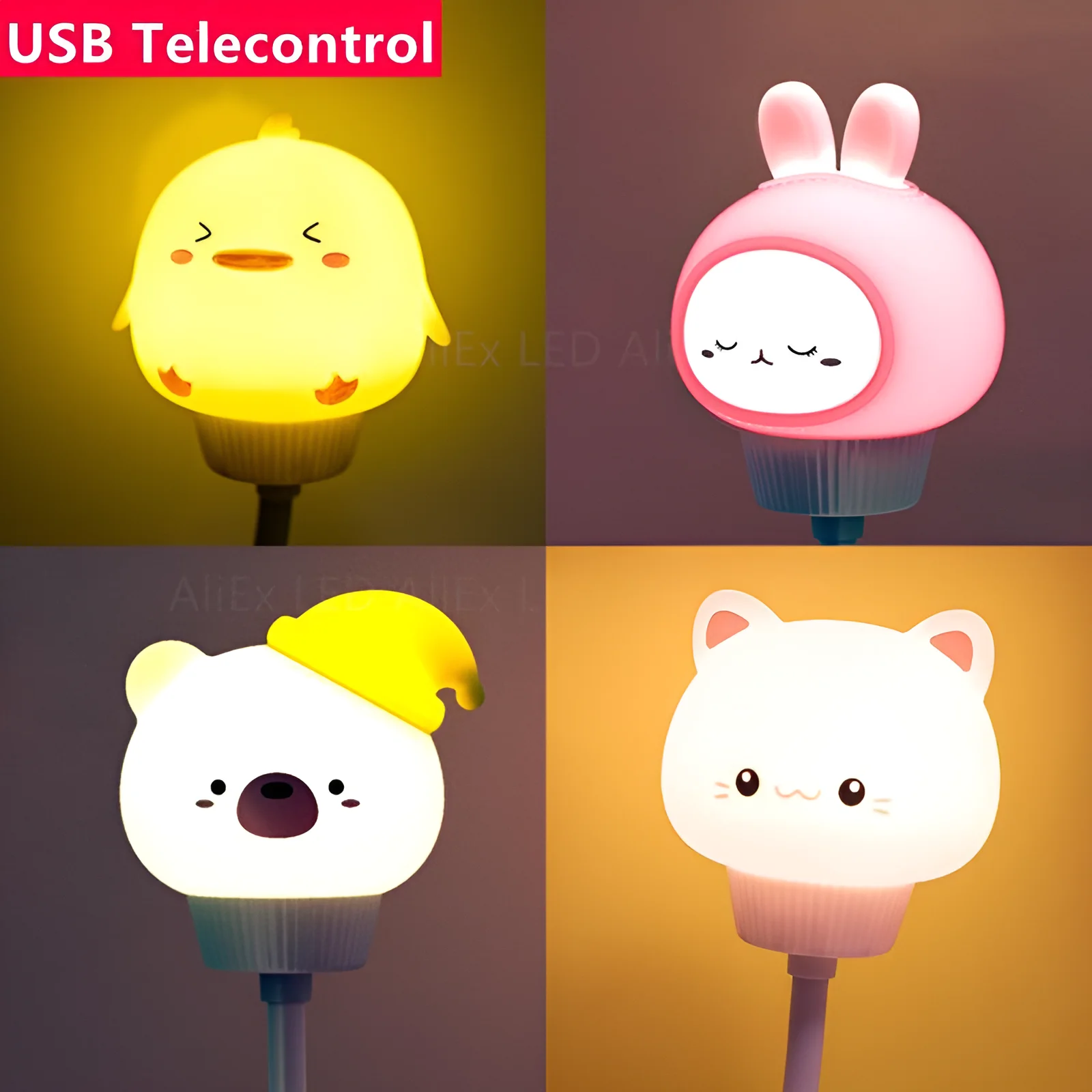 Luz de noche LED USB, lámpara de noche de dibujos animados, Control remoto para bebé, decoración de dormitorio de niños, lámpara de mesita de noche,