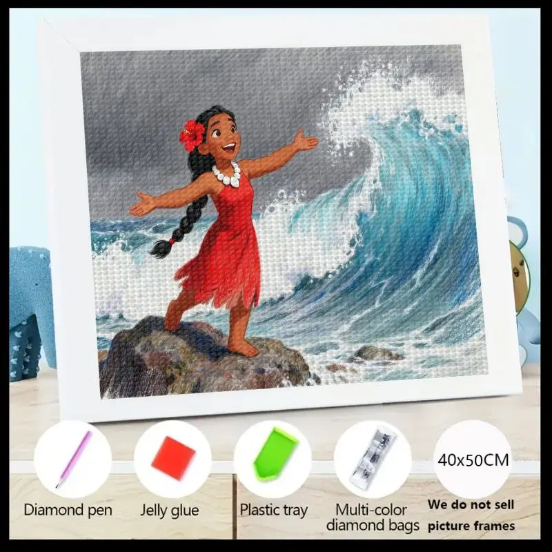 

1PC Moana Adventure 5D Diamond Painting Kit, DIY Full Square Drill Cartoon Princess Ocean Wave Crystal Gem Art Set for Adults &